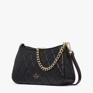 Kate Spade Quilted Black leather Shoulder Bag with Gold Chain